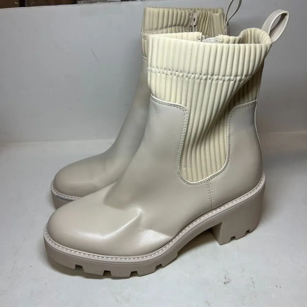 Bar III Womens 10 M Ivory Versuz Faux Leather Block Heel Boots DISPLAY QY2